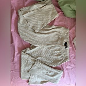 Cream/tan (petite) ribbed flare leggings from missguided. Size 6